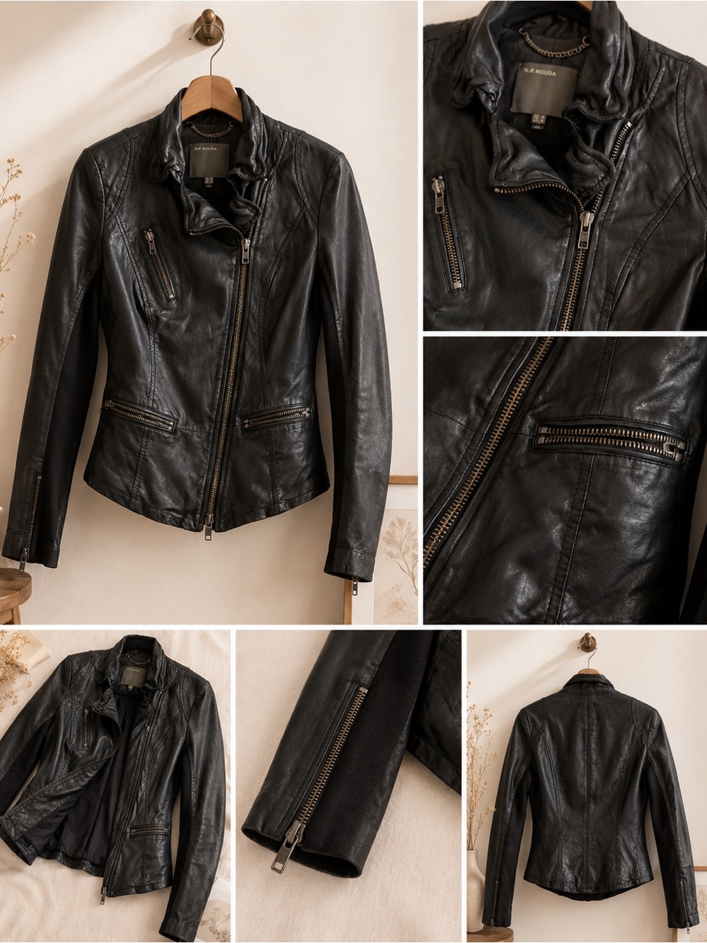 Muubaa Lamb Leather Moto Jacket Black Asymmetrical Zip Women’s US 2 EU 34